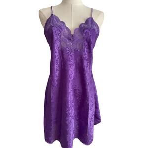 Vintage Babydoll Slip Dress M Purple Lace Nighgown Whimsy Lace Fairy Teddi Y2K